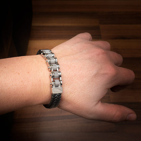 Lederarmband Kettearmband Motorradkette Silber Magnet Uniqal