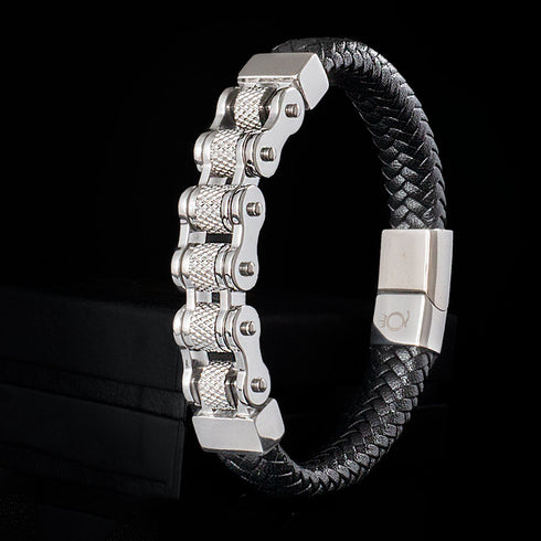 Lederarmband Kettearmband Motorradkette Silber Magnet Uniqal
