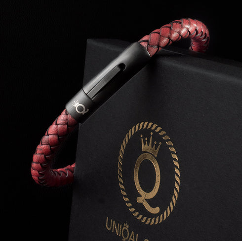 Rotes geflochtenes Lederarmband Herren-Frauen mit Magnetverschluss Edehlstahl TOP SELL