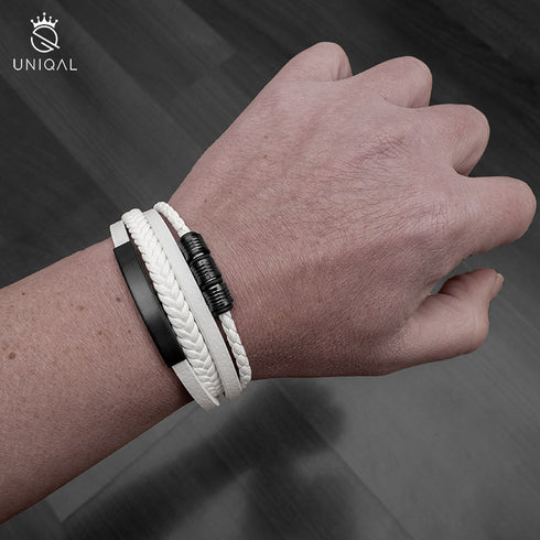 Weißes Lederarmband personalisiert herren mit gravur uniqal