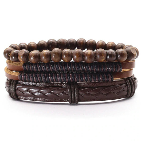 Lederarmband herren bohemian holzperlen modern uniqal