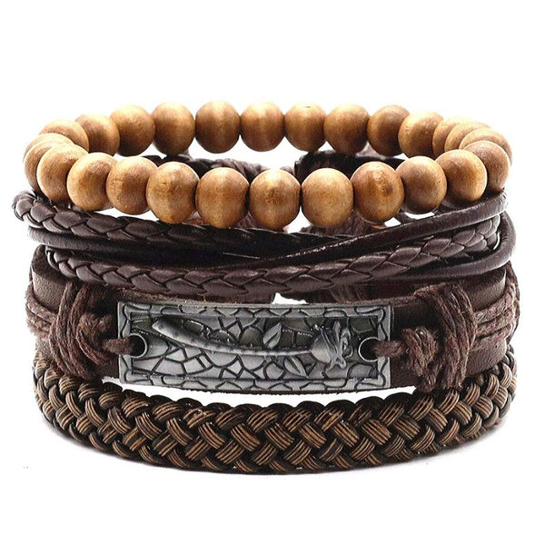 Lederarmband Metal Rose Edelstahl Holzperlen Damenarmbänder Braun