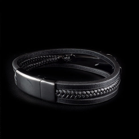 schwarzes armband mit gitarre aus leder und magnetverschluss uniqal