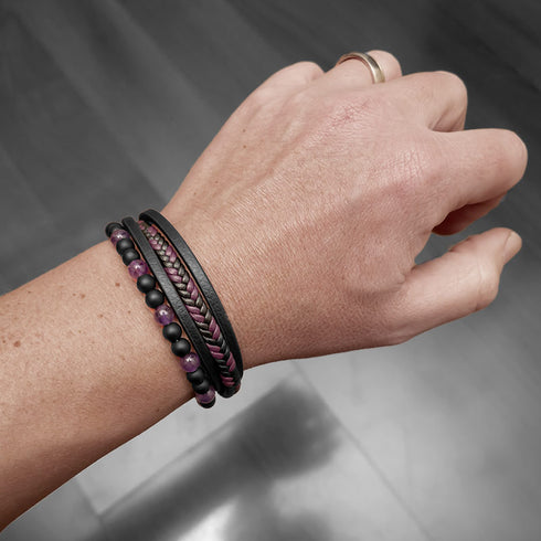 Lederarmband amethyst herren uniqal fancy bracelet
