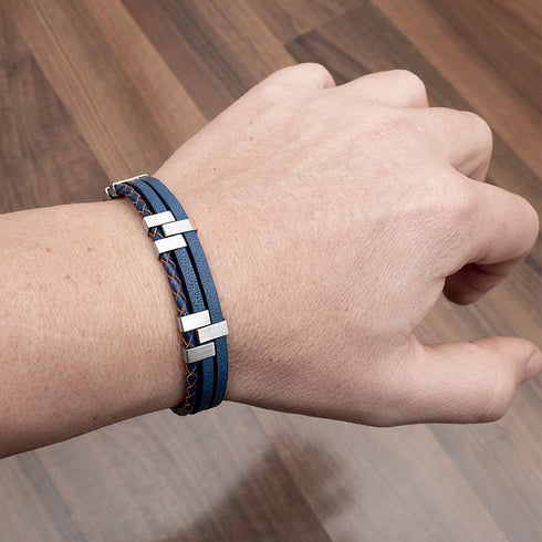 blaues lederarmband herren damen magnetverschluss uniqal sale