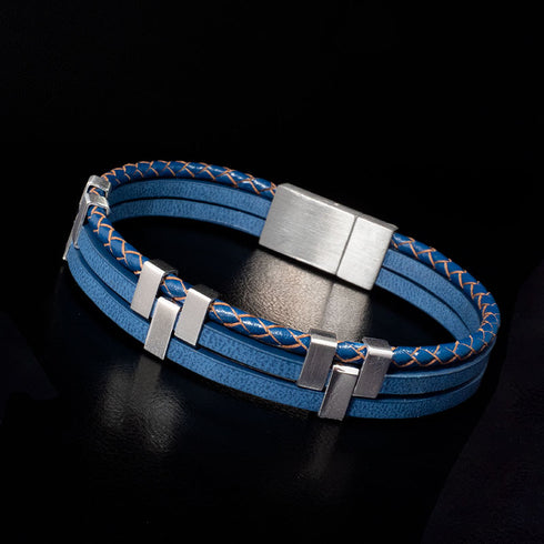 blaues lederarmband herren damen magnetverschluss uniqal sale