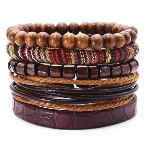 Lederarmband herren set tigerauge holzperlen bohemian uniqal