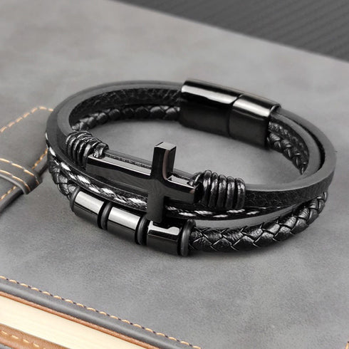 Lederarmband Herren mit Kreuz schwarz cross bracelet uniqal