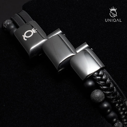 Lavastein lederarmband herren uniqal schwarz