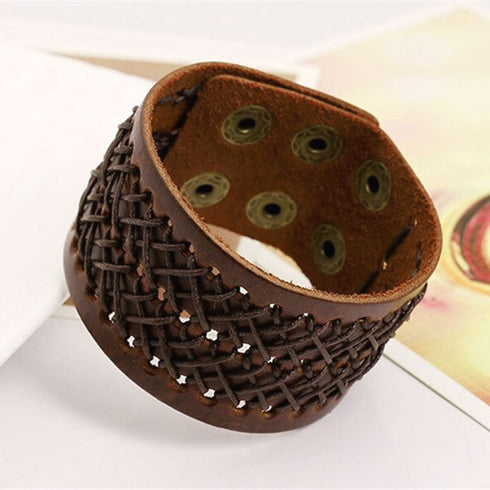 braunes rohleder armband herren manschette breitarmband uniqal sale