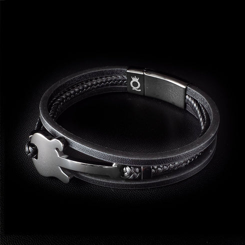 schwarzes armband mit gitarre aus leder und magnetverschluss uniqal