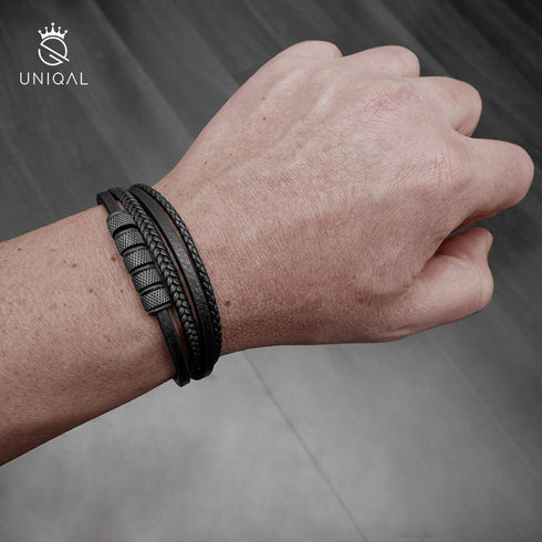 Armband schwarz leder Herren uniqal