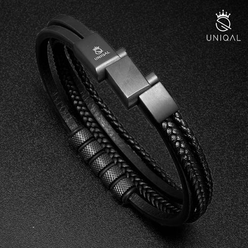 Armband schwarz leder Herren uniqal