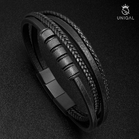 Armband schwarz leder Herren uniqal