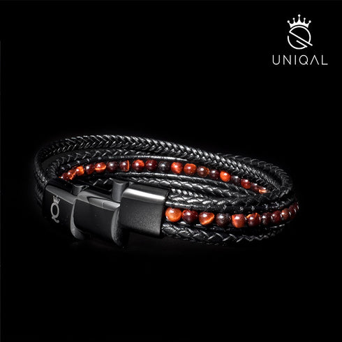 Uniqal Herrenschmuck mit magnetischem Verschluss und rotem Glanz – verbindet Handwerkskunst mit moderner Raffinesse.