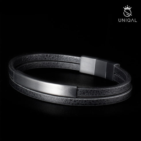 Lederarmband Herren schwarz magnetverschluss uniqal
