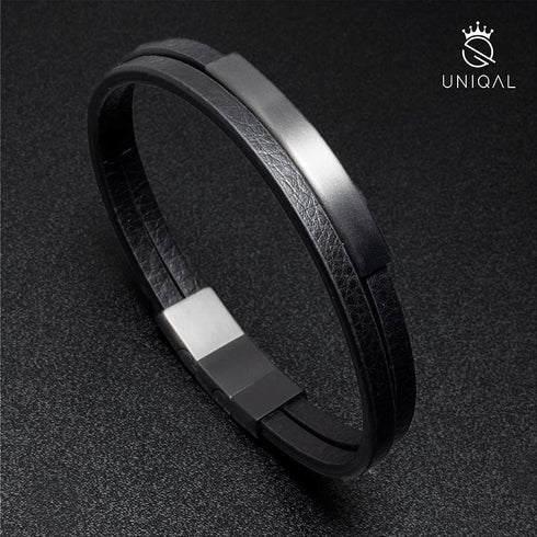 Lederarmband Herren schwarz magnetverschluss uniqal