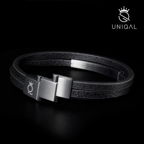 Lederarmband Herren schwarz magnetverschluss uniqal