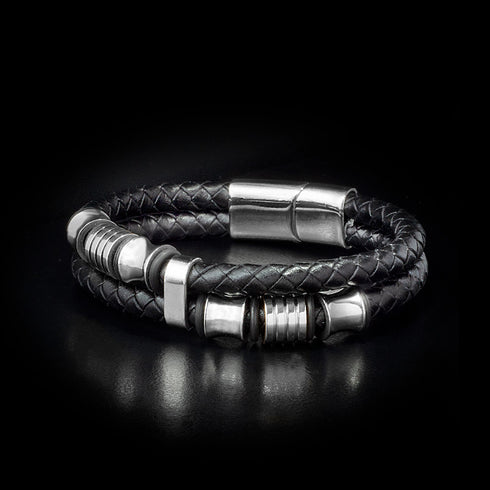Lederarmband Herren geflochten edelstahl silber unisex uniqal