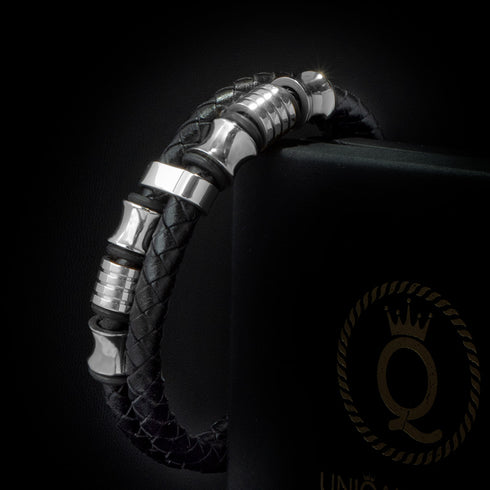 Lederarmband Herren geflochten edelstahl silber unisex uniqal
