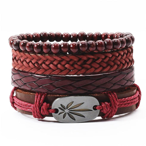 Lederarmband weed grass herren bohemian set