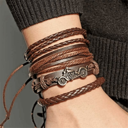 Motorrad Herren Armbandset in Braun Freundschafts