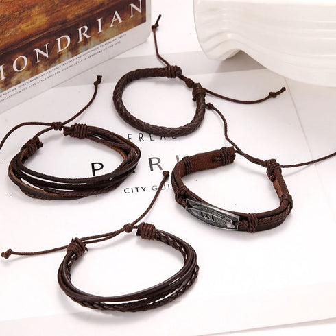 Multistraps einzeln braun Leder Armbänder Schiebeknoten unisex TOP