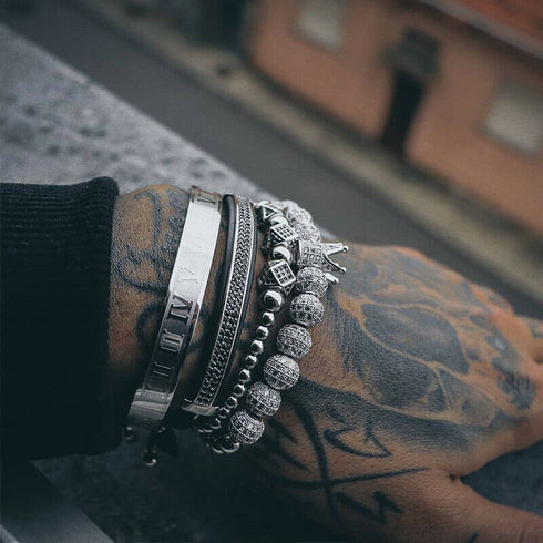 Perlen Zirkonia Armbänder in Silberfarbe Schiebeknoten Edelstahl geflochtenes Seil passend für Damen und Herren