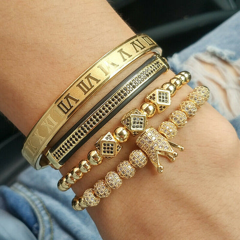 Perlen Zirkonia Armbänder in Goldfarbe Schiebeknoten Edelstahl geflochtenes Seil passend für Damen und Herren