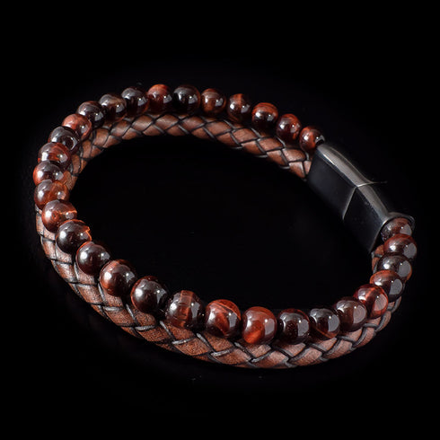 Lederarmband Herren rotes tigerauge braun uniqal
