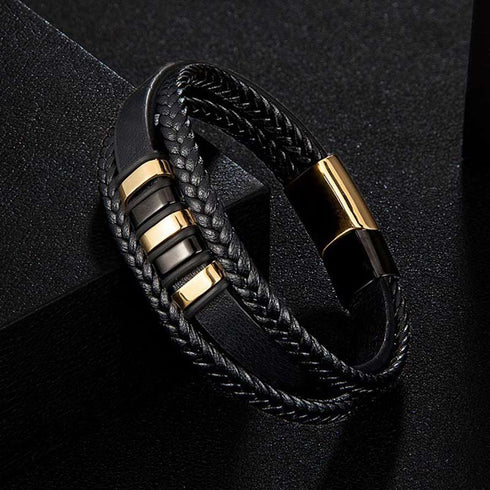 Lederarmband Herren Gold Magnetverschluss geflochten uniqal bestseller damen