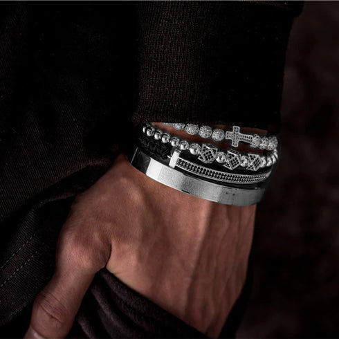 Silber Jesus Kreuz Armband Set Herren Wurfel