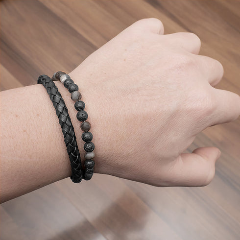 Spektrolitstein Lavastein lederarmband herren uniqal