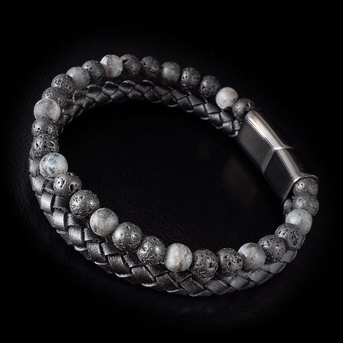 Spektrolitstein Lavastein lederarmband herren uniqal