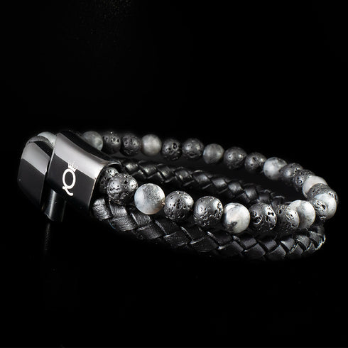 Spektrolitstein Lavastein lederarmband herren uniqal