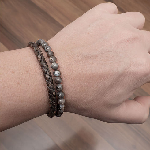 Spektrolitstein Lederarmband Herren Uniqal Naturestein magnet