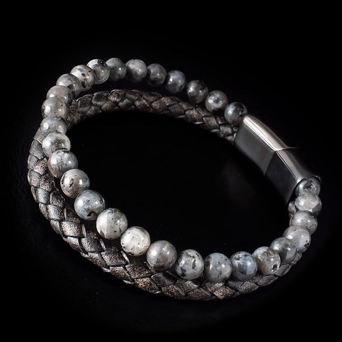 Spektrolitstein Lederarmband Herren Uniqal Naturestein magnet