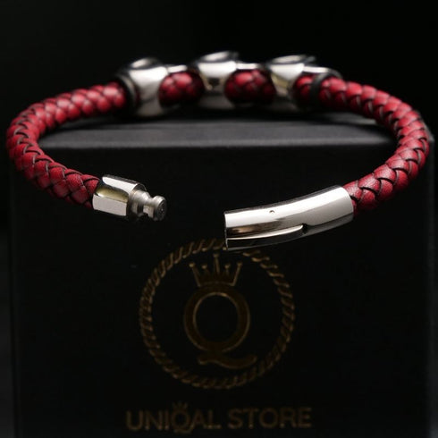 Totenkopf-Armband-Herren-Unisex-Bikerarmband-Skull-Leder-Armreif