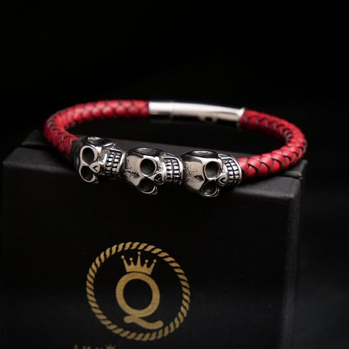 Totenkopf-Armband-Herren-Unisex-Bikerarmband-Skull-Leder-Armreif