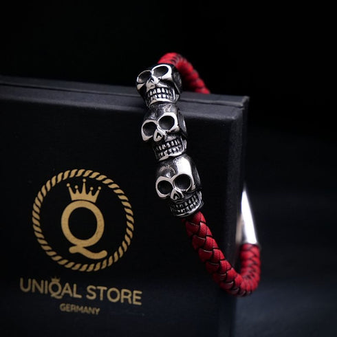 Totenkopf-Armband-Herren-Unisex-Bikerarmband-Skull-Leder-Armreif