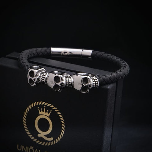 Totenkopf Armband Herren Unisex Bikerarmband Skull Leder Armreif