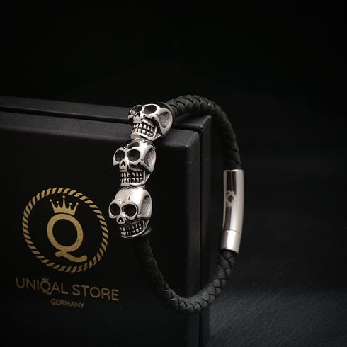 Totenkopf Armband Herren Unisex Bikerarmband Skull Leder Armreif