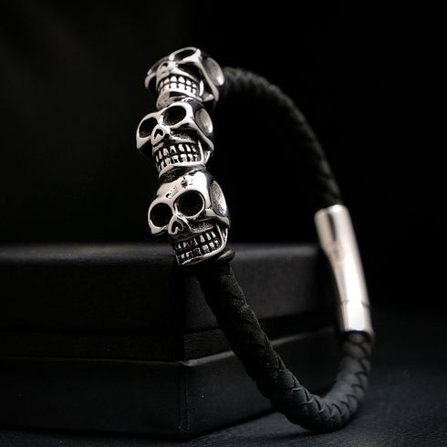Totenkopf Armband Herren Unisex Bikerarmband Skull Leder Armreif