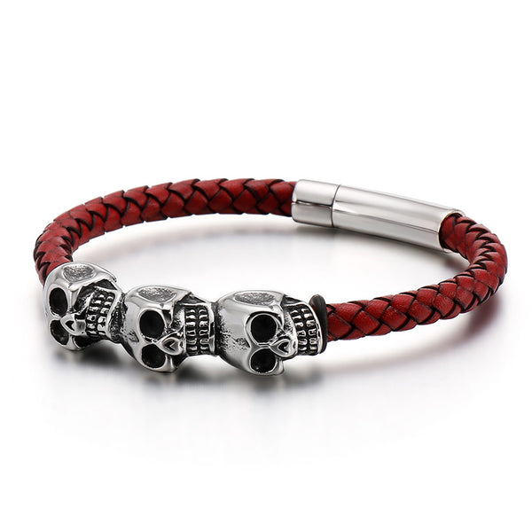 Totenkopf-Armband-Herren-Unisex-Bikerarmband-Skull-Leder-Armreif