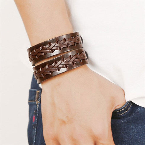 braunes rohleder armband herren manschette breitarmband uniqal sale