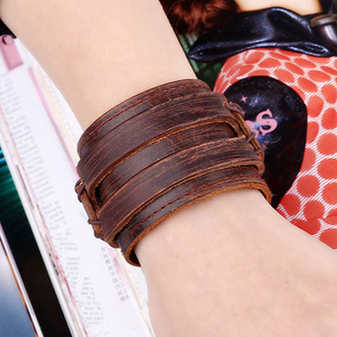 braunes rohleder armband herren manschette breitarmband uniqal sale