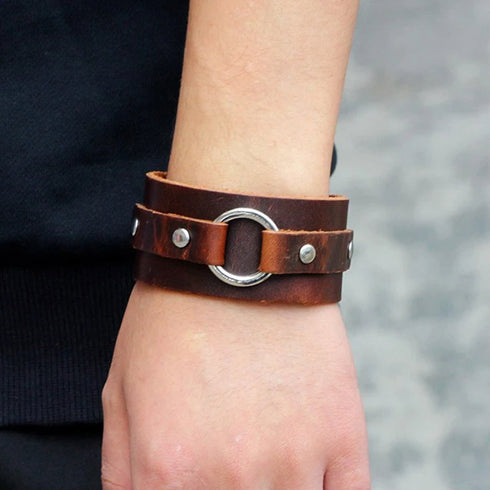 braunes rohleder armband herren manschette breitarmband uniqal sale