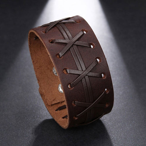 braunes rohleder armband herren manschette breitarmband uniqal sale