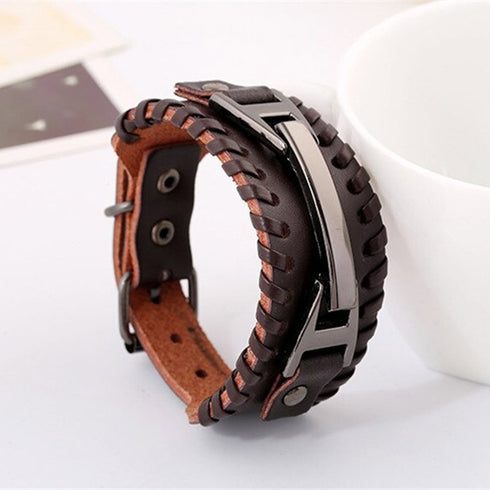 braunes rohleder armband herren manschette breitarmband uniqal sale