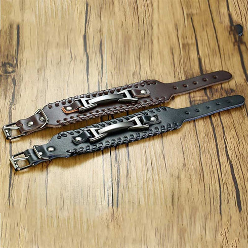 braunes rohleder armband herren manschette breitarmband uniqal sale